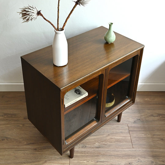 Mid Century Walnut Sideboard LP Record Glass Display Cabinet by Chiswell