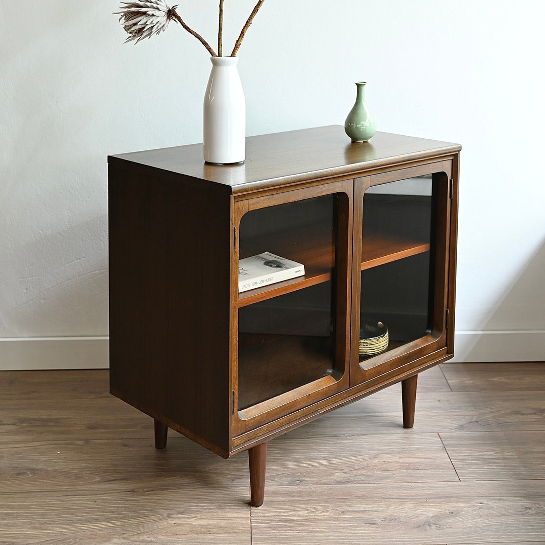 Mid Century Walnut Sideboard LP Record Glass Display Cabinet by Chiswell