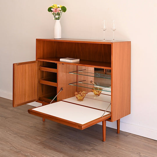 Mid Century Teak Sideboard Buffet Bar Cabinet by Chiswell