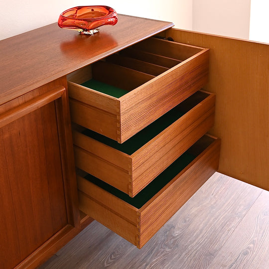 Mid Century Teak Sideboard Buffet Credenza by Burgess