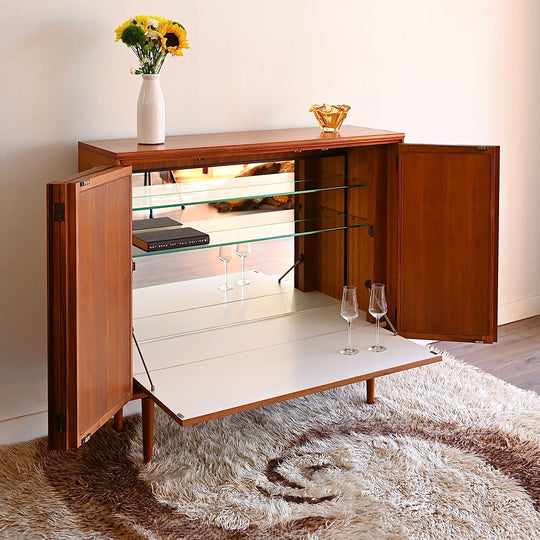 Mid Century Teak Sideboard Buffet Bar Cabinet by Chiswell