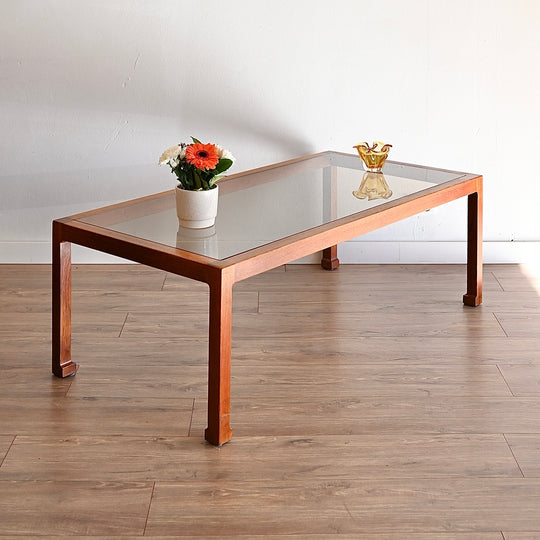Mid Century Teak Smoked Glass Large Coffee Table by Chiswell
