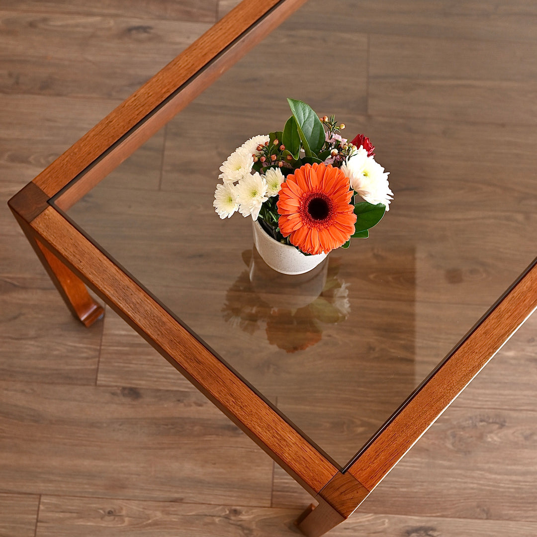 Mid Century Teak Smoked Glass Large Coffee Table by Chiswell