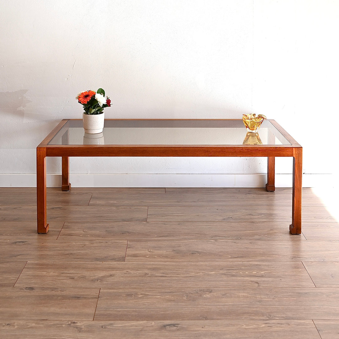 Mid Century Teak Smoked Glass Large Coffee Table by Chiswell