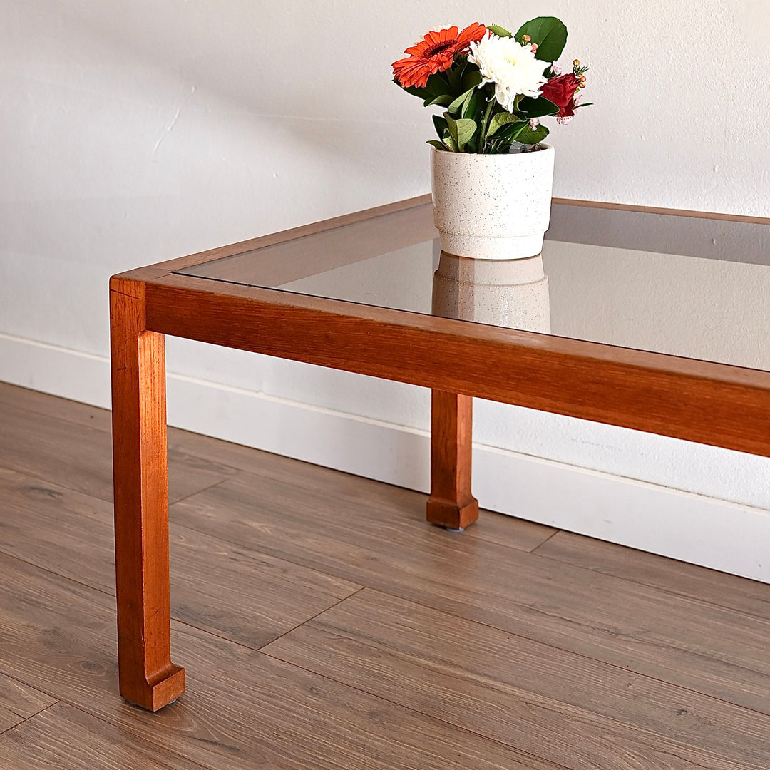 Mid Century Teak Smoked Glass Large Coffee Table by Chiswell