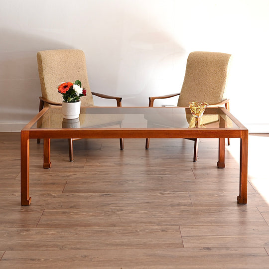 Mid Century Teak Smoked Glass Large Coffee Table by Chiswell