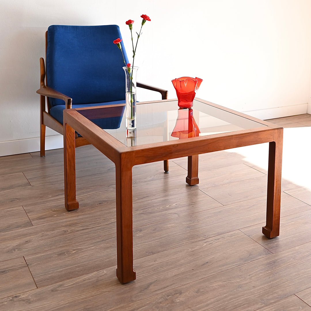 Mid Century Teak Smoked Glass Square Coffee or Side Table by Chiswell