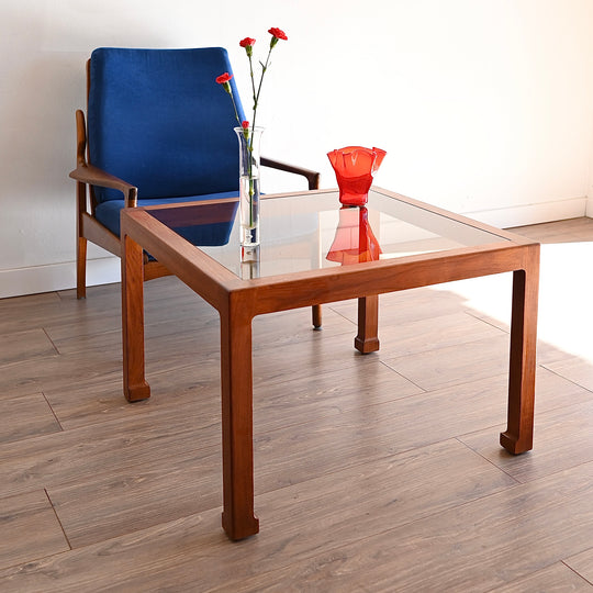 Mid Century Teak Smoked Glass Square Coffee or Side Table by Chiswell