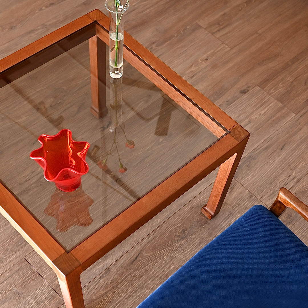 Mid Century Teak Smoked Glass Square Coffee or Side Table by Chiswell