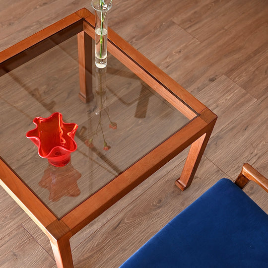 Mid Century Teak Smoked Glass Square Coffee or Side Table by Chiswell