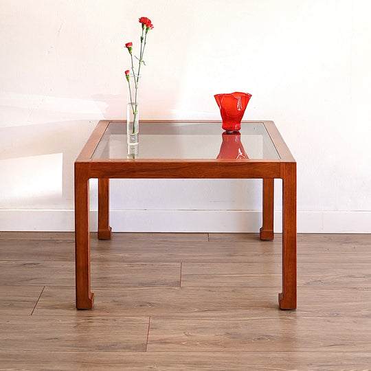 Mid Century Teak Smoked Glass Square Coffee or Side Table by Chiswell