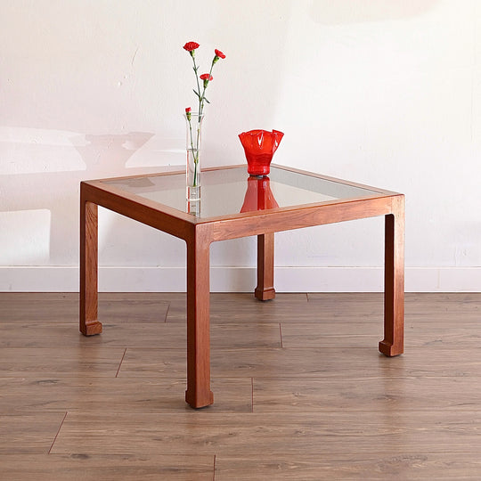Mid Century Teak Smoked Glass Square Coffee or Side Table by Chiswell