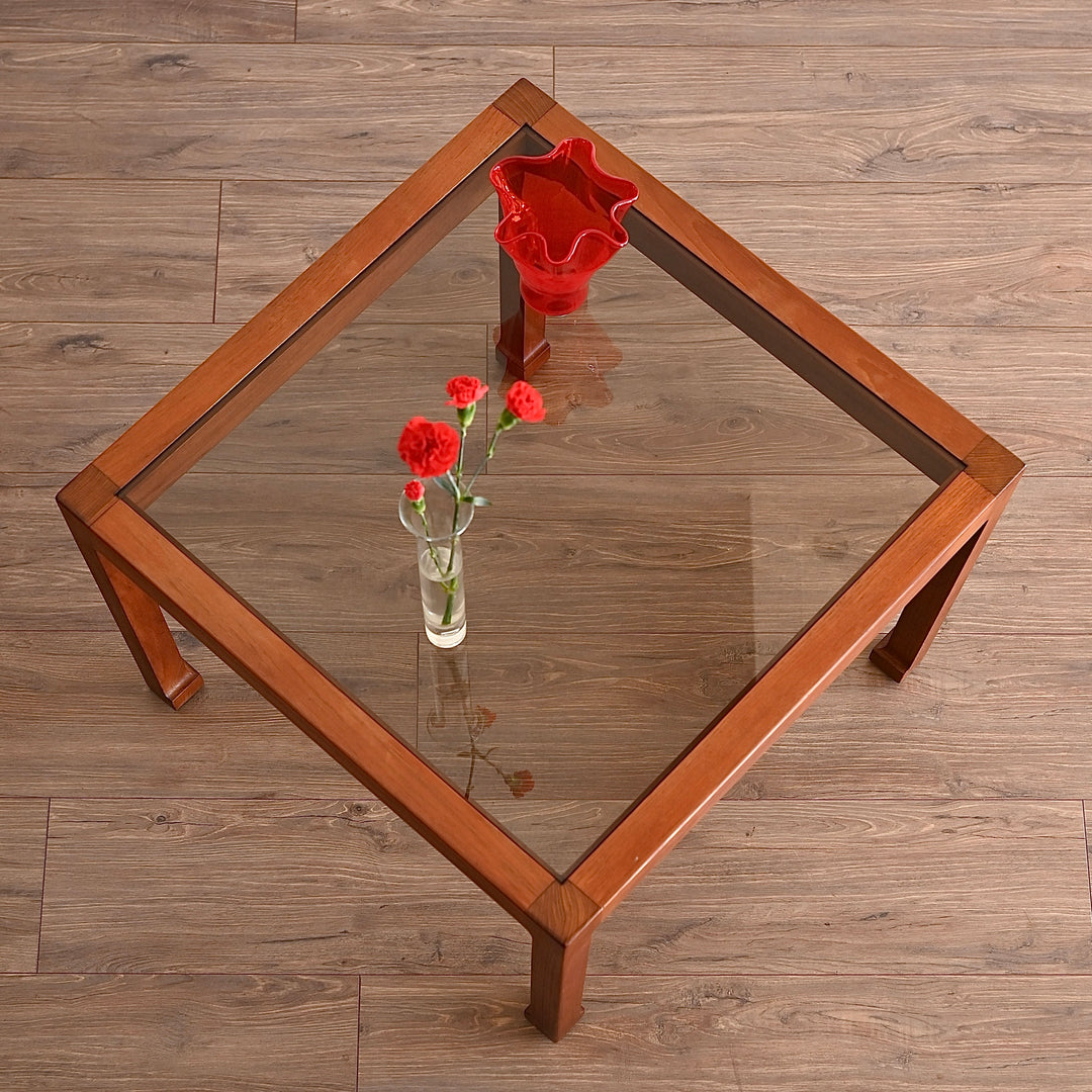 Mid Century Teak Smoked Glass Square Coffee or Side Table by Chiswell