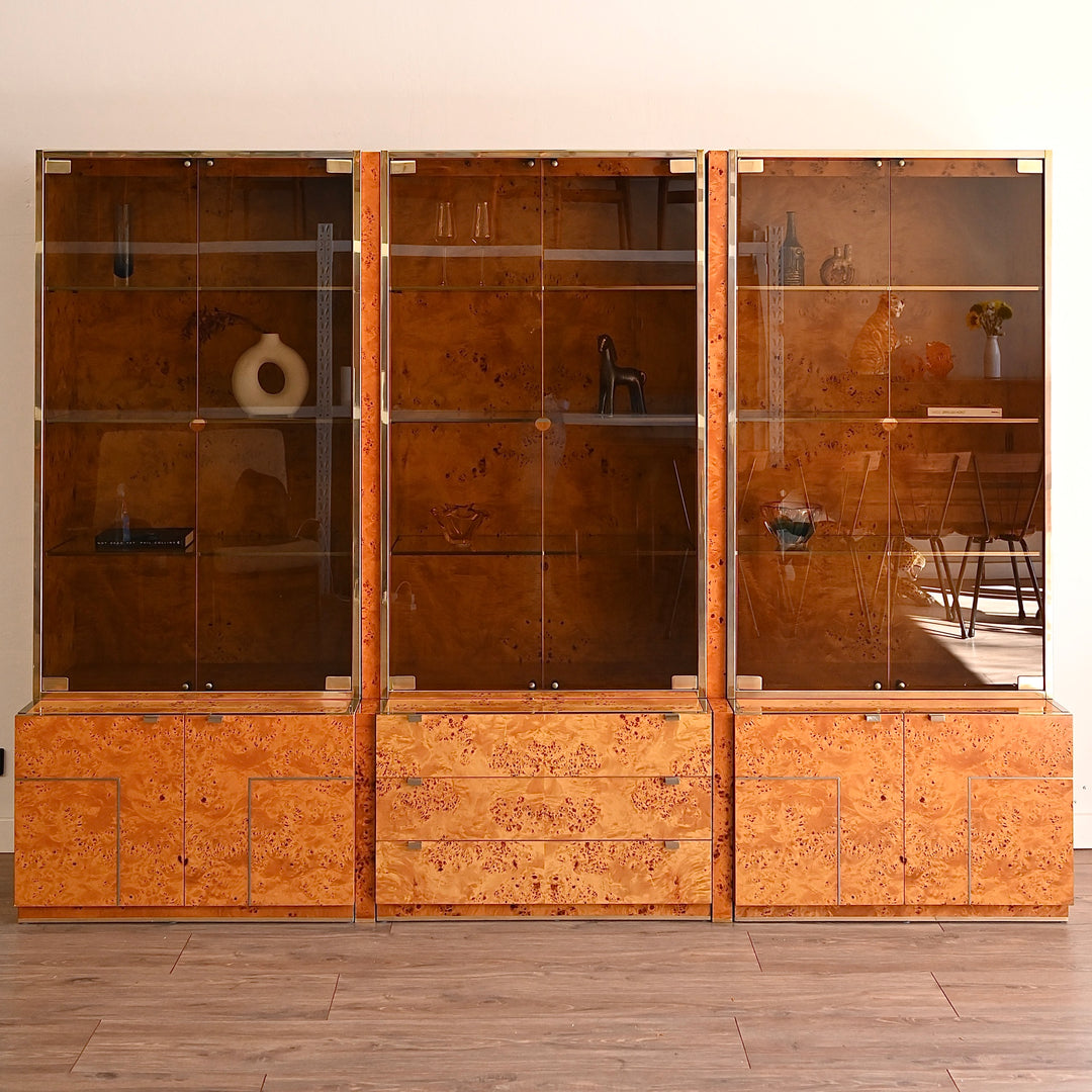 1970s Italian Burl Wood Modular Wall Unit