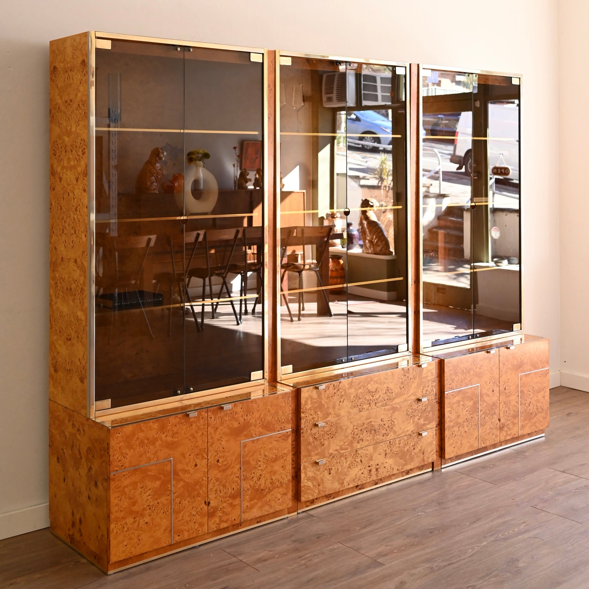 1970s Italian Burl Wood Modular Wall Unit