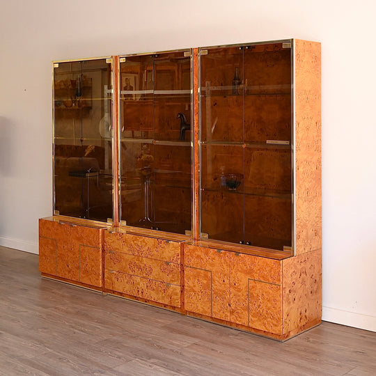 1970s Italian Burl Wood Modular Wall Unit