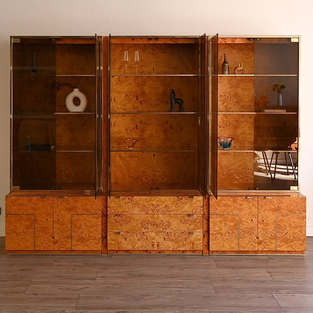 1970s Italian Burl Wood Modular Wall Unit