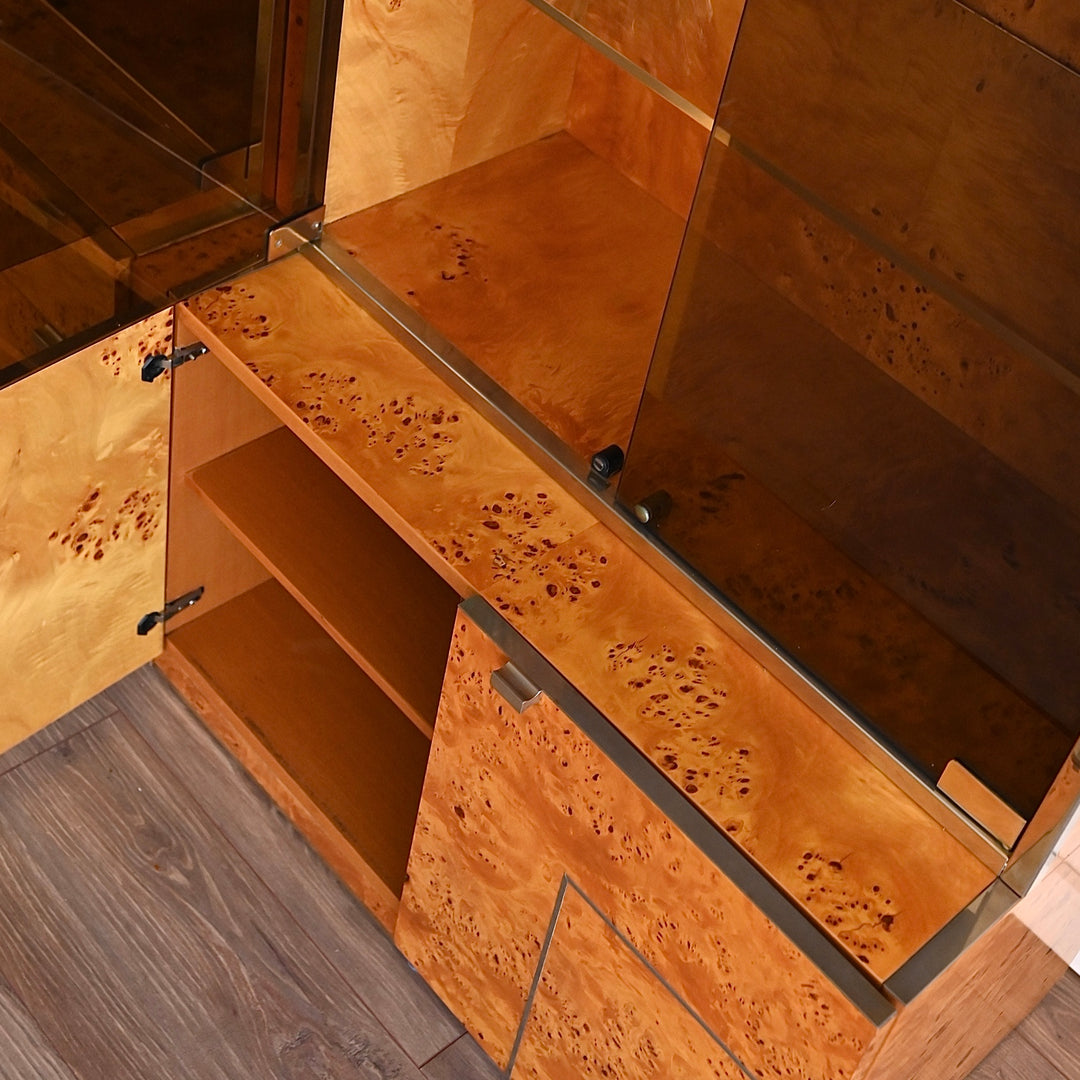 1970s Italian Burl Wood Modular Wall Unit