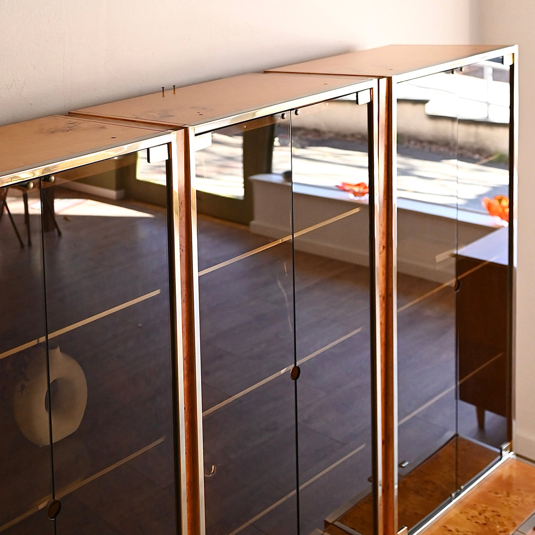 1970s Italian Burl Wood Modular Wall Unit