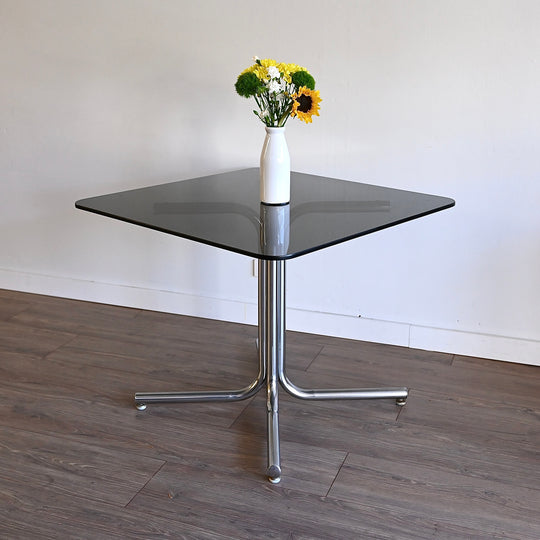 Retro 1970s Chrome and Smoked Glass Dining Table - square or round