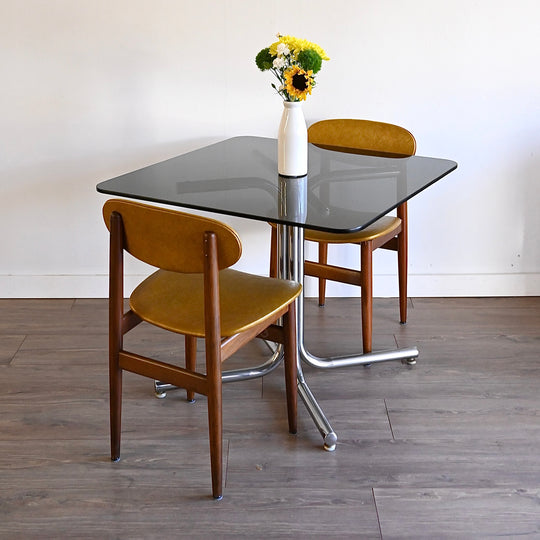 Retro 1970s Chrome and Smoked Glass Dining Table - square or round