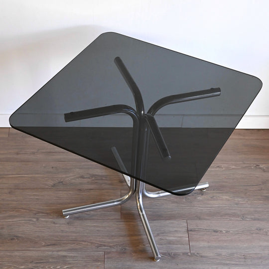 Retro 1970s Chrome and Smoked Glass Dining Table - square or round