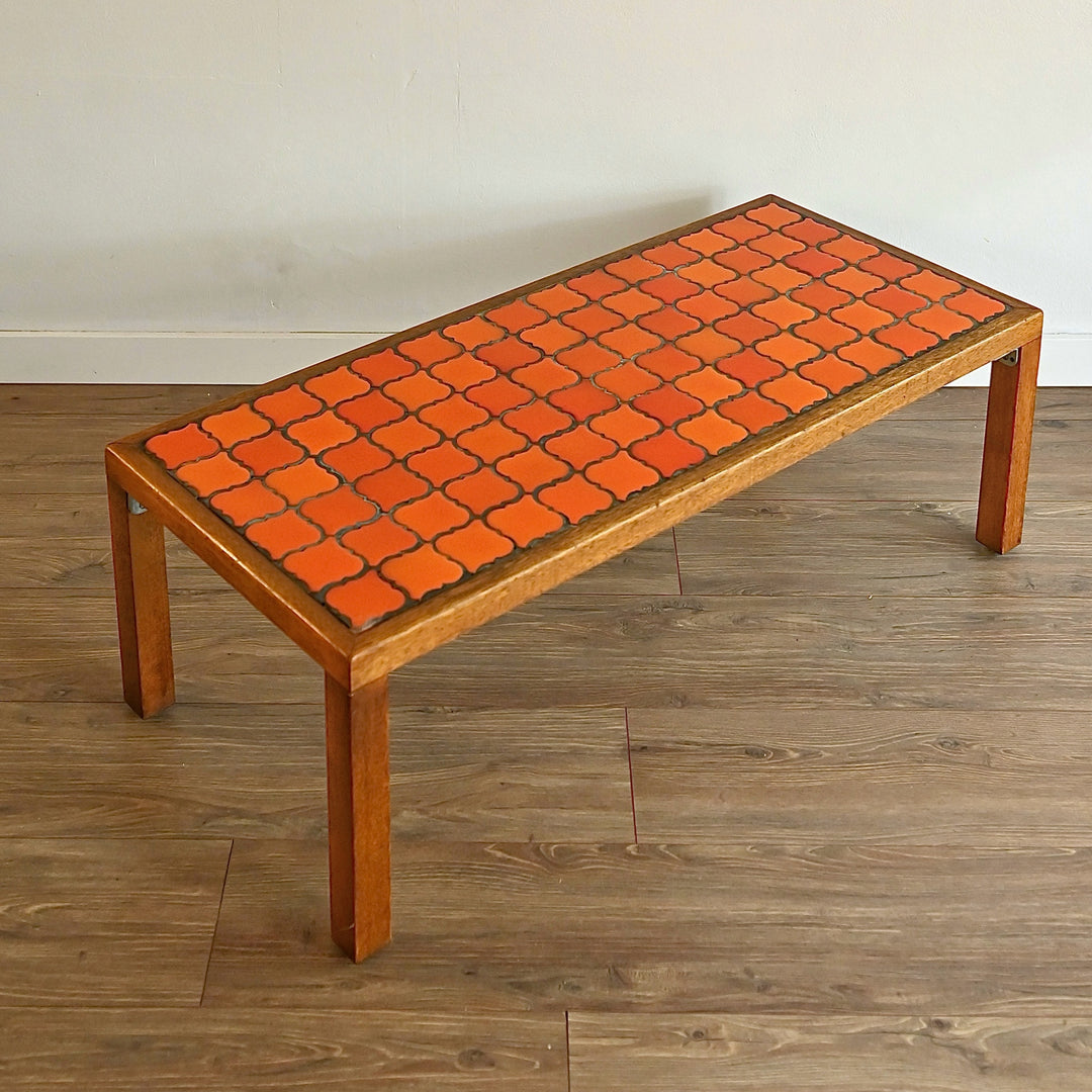 Retro 1970s Orange Tiled Coffee Table Side Table