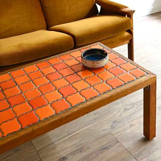 Retro 1970s Orange Tiled Coffee Table Side Table