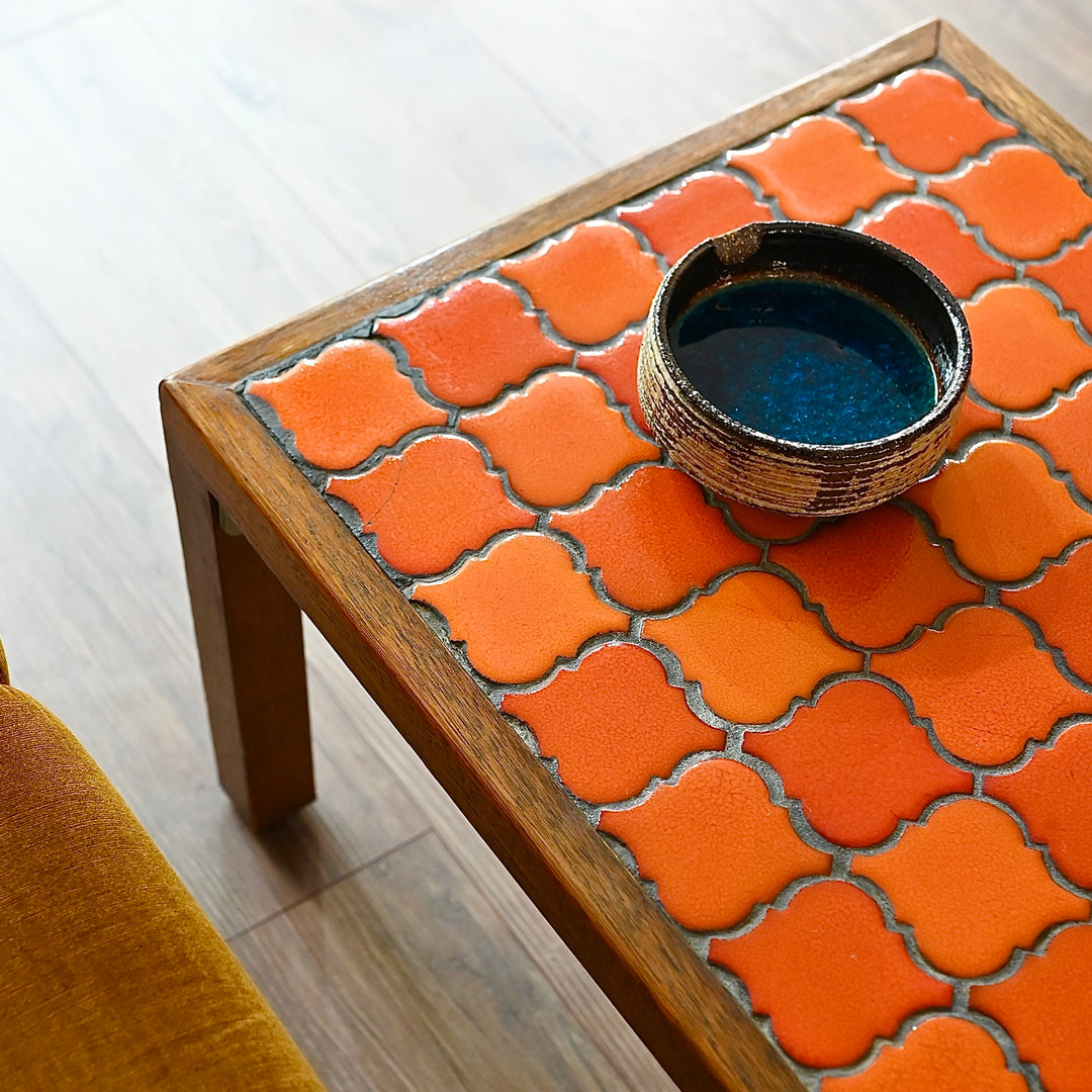 Retro 1970s Orange Tiled Coffee Table Side Table