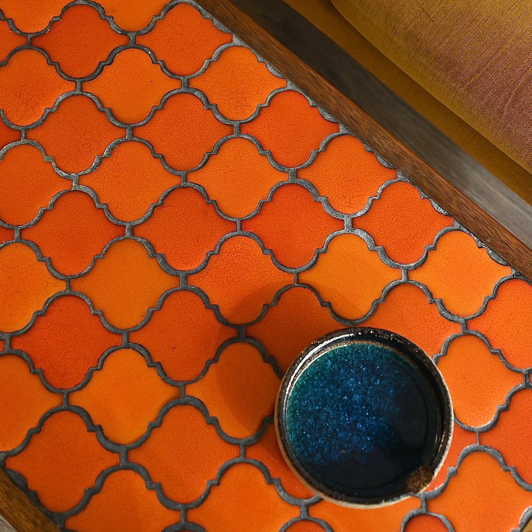 Retro 1970s Orange Tiled Coffee Table Side Table