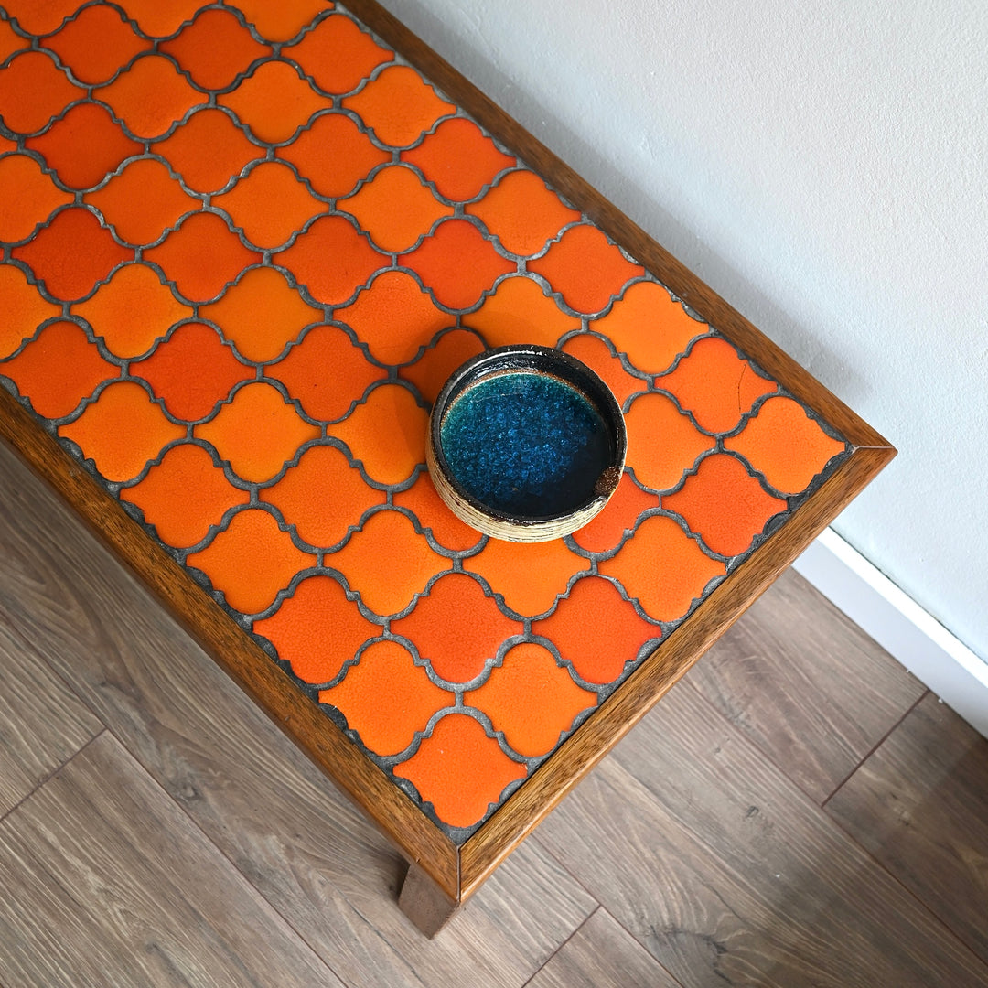 Retro 1970s Orange Tiled Coffee Table Side Table