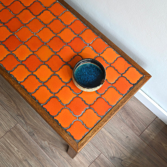 Retro 1970s Orange Tiled Coffee Table Side Table