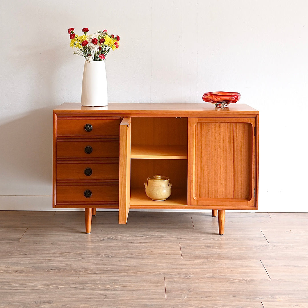 Mid Century Teak Sideboard LP Record Cabinet with Drawers by Chiswell