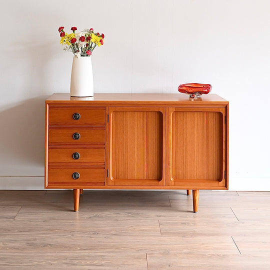 Mid Century Teak Sideboard LP Record Cabinet with Drawers by Chiswell