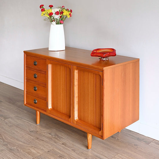 Mid Century Teak Sideboard LP Record Cabinet with Drawers by Chiswell