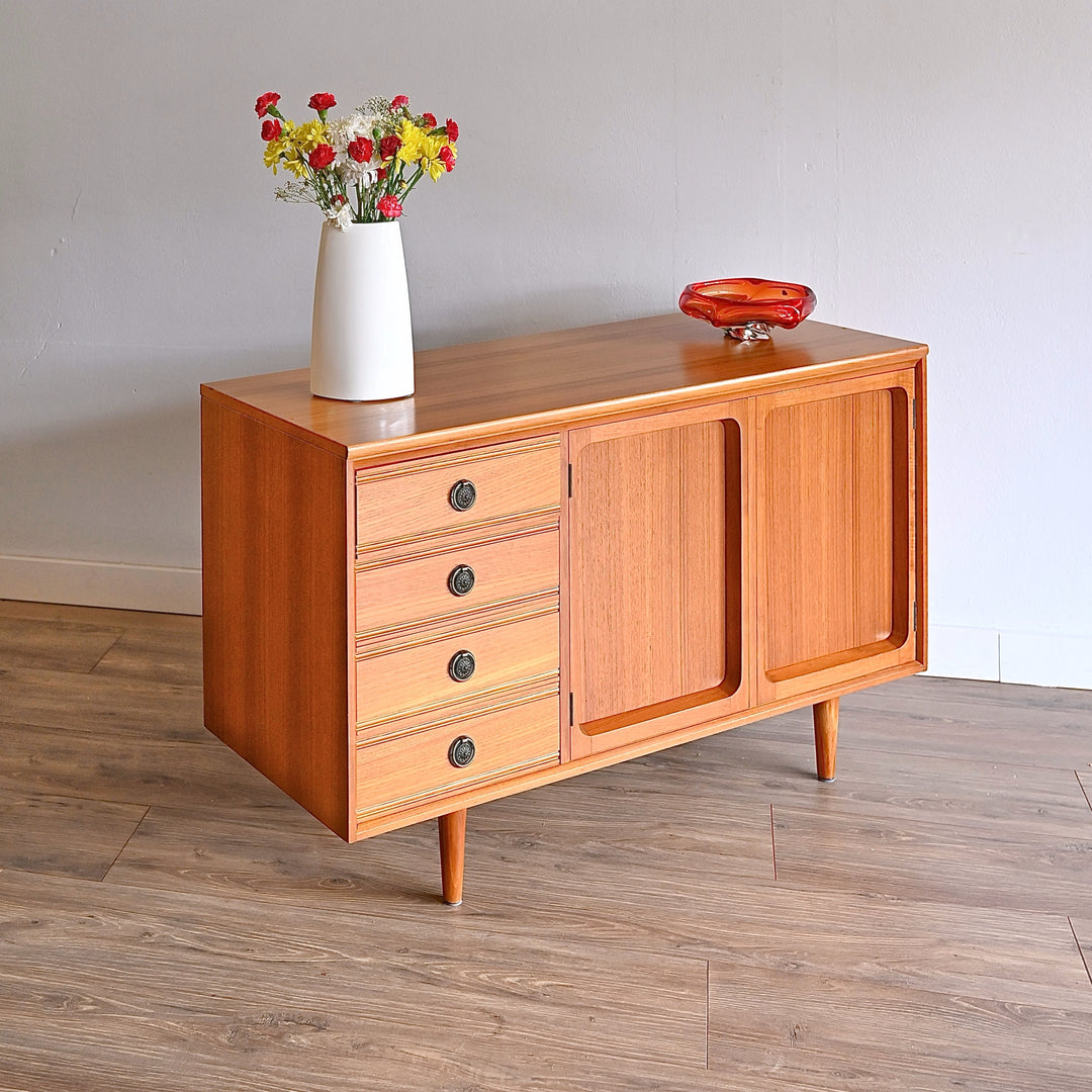 Mid Century Teak Sideboard LP Record Cabinet with Drawers by Chiswell