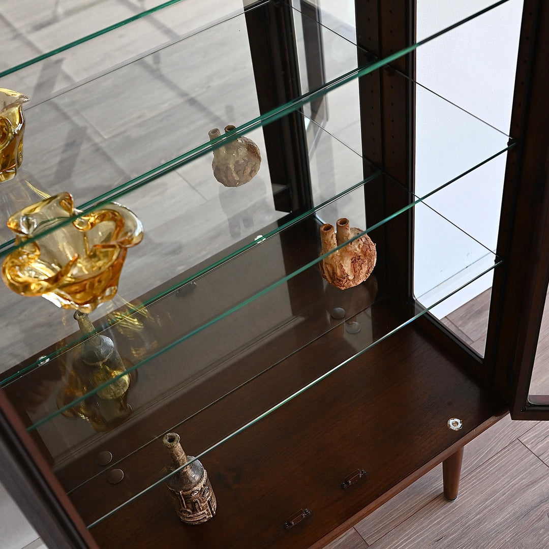 Mid Century Walnut Sideboard Display China Cabinet by Chiswell