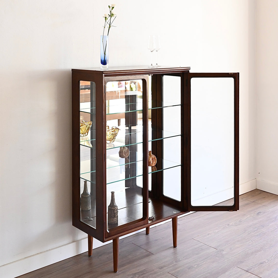 Mid Century Walnut Sideboard Display China Cabinet by Chiswell