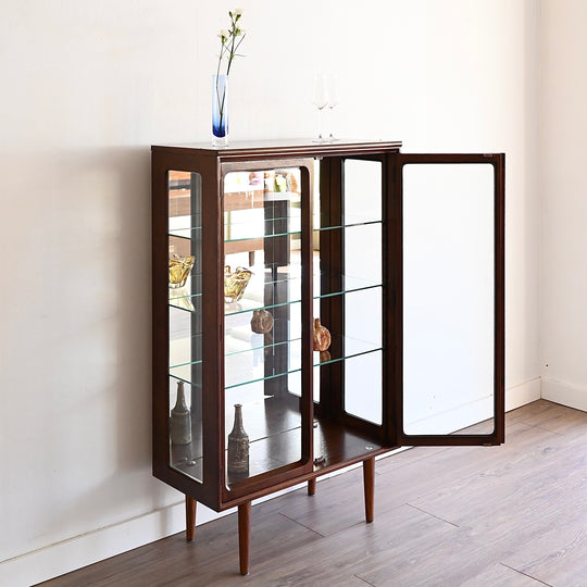 Mid Century Walnut Sideboard Display China Cabinet by Chiswell