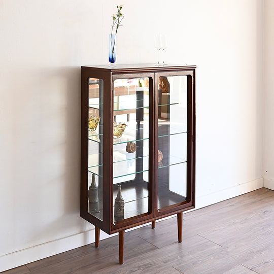 Mid Century Walnut Sideboard Display China Cabinet by Chiswell