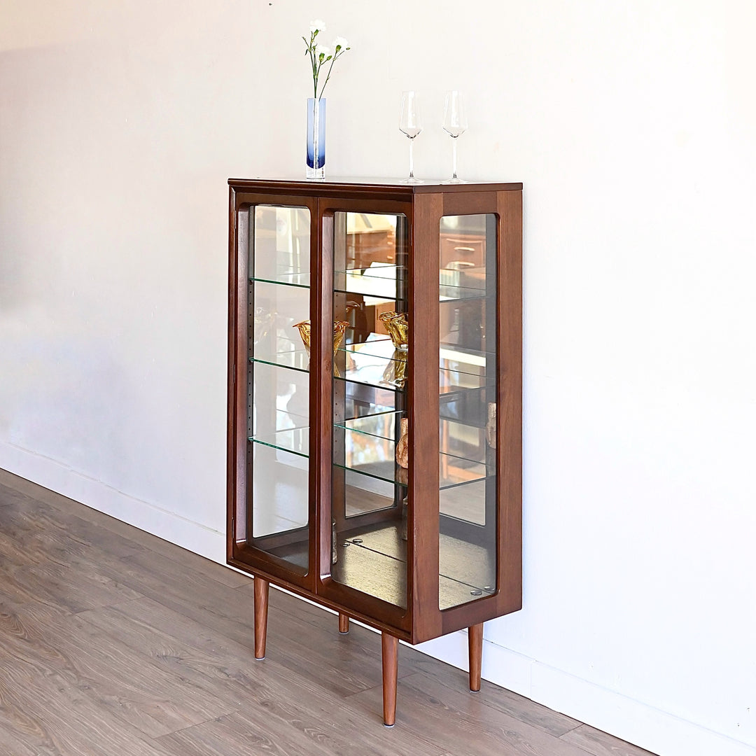 Mid Century Walnut Sideboard Display China Cabinet by Chiswell
