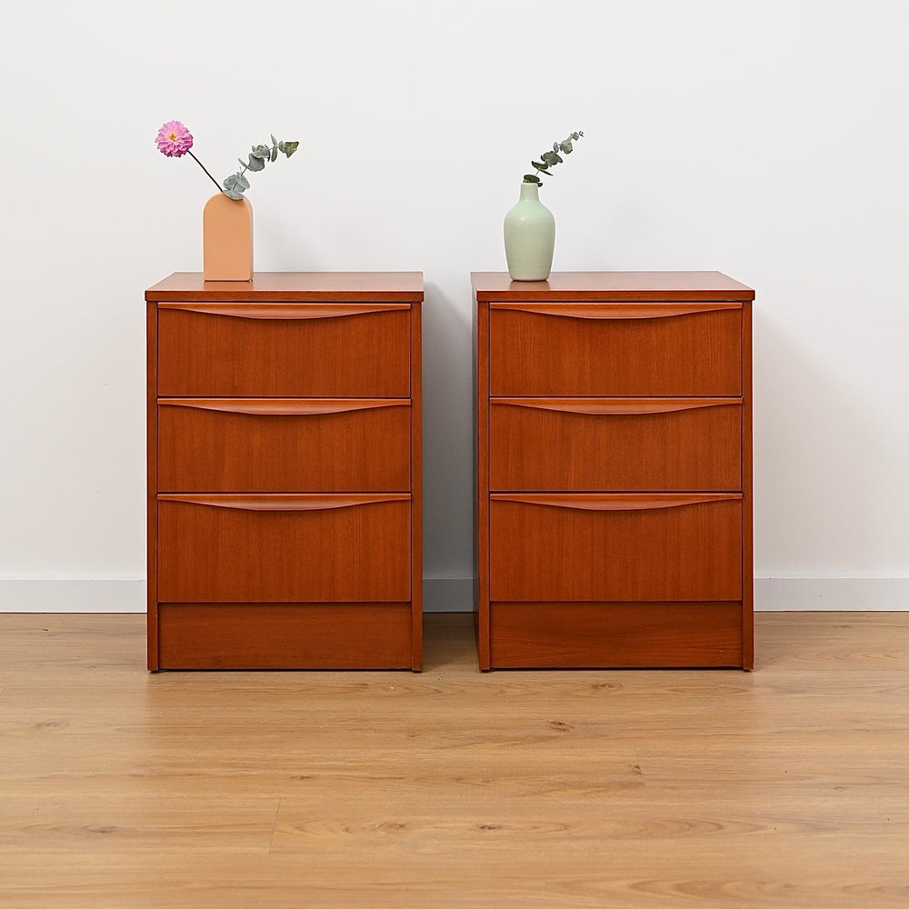 Pair Mid Century Teak Bedside Tables by Reliance Furniture
