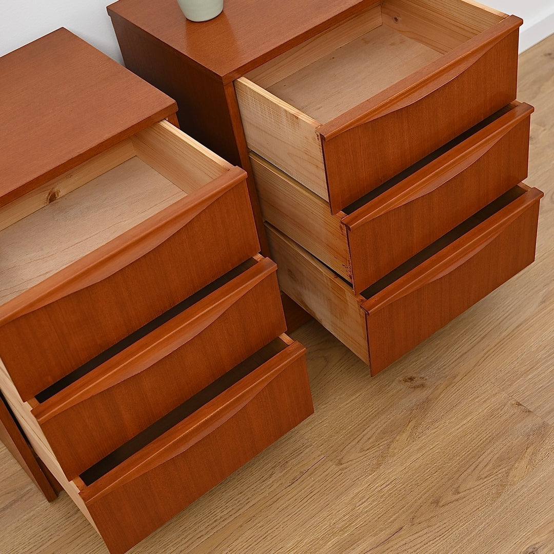 Pair Mid Century Teak Bedside Tables by Reliance Furniture