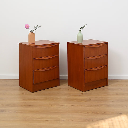Pair Mid Century Teak Bedside Tables by Reliance Furniture