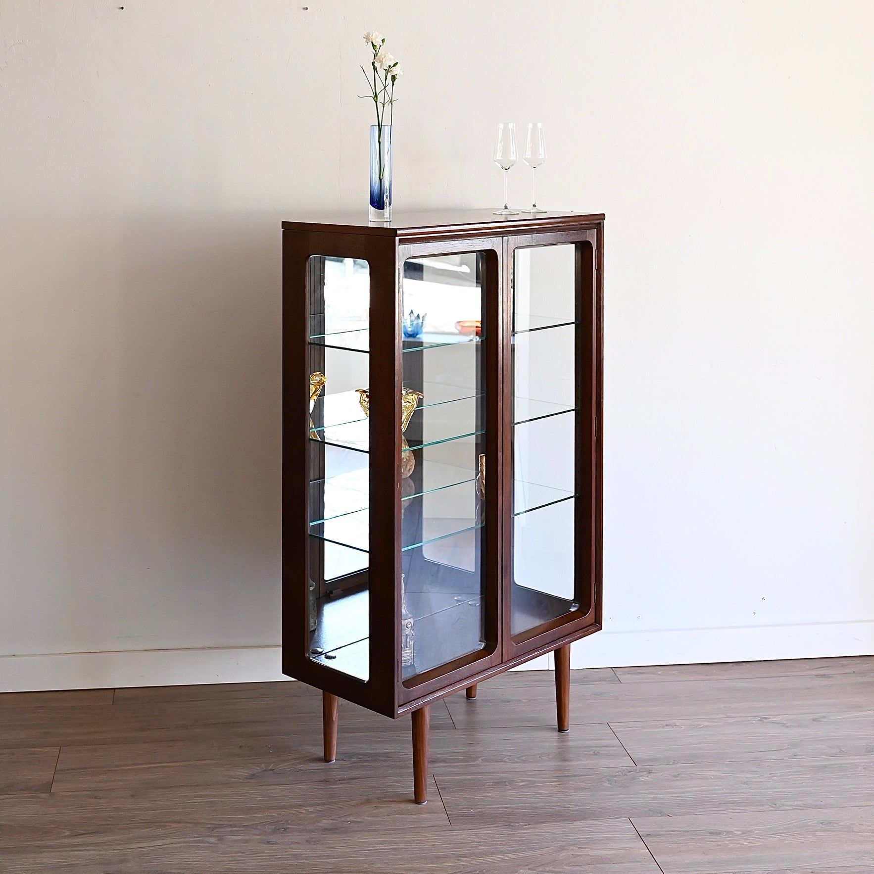 Mid Century Walnut Sideboard Display Cabinet by Chiswell