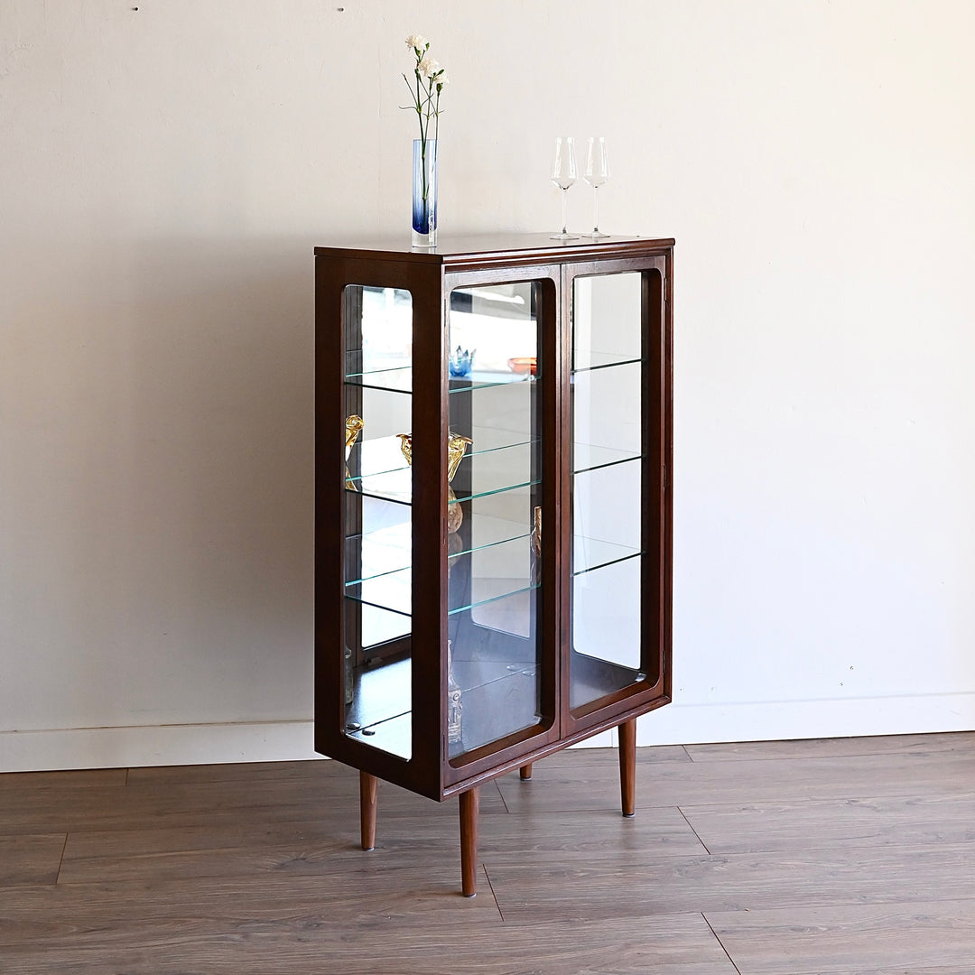 Mid Century Walnut Sideboard Display China Cabinet by Chiswell