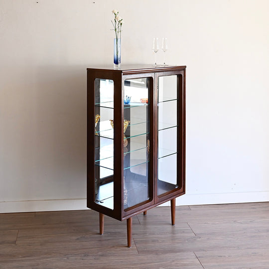 Mid Century Walnut Sideboard Display China Cabinet by Chiswell