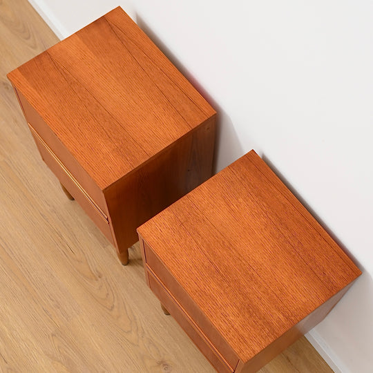 Pair Mid Century Teak Bedside Tables by Reliance Furniture