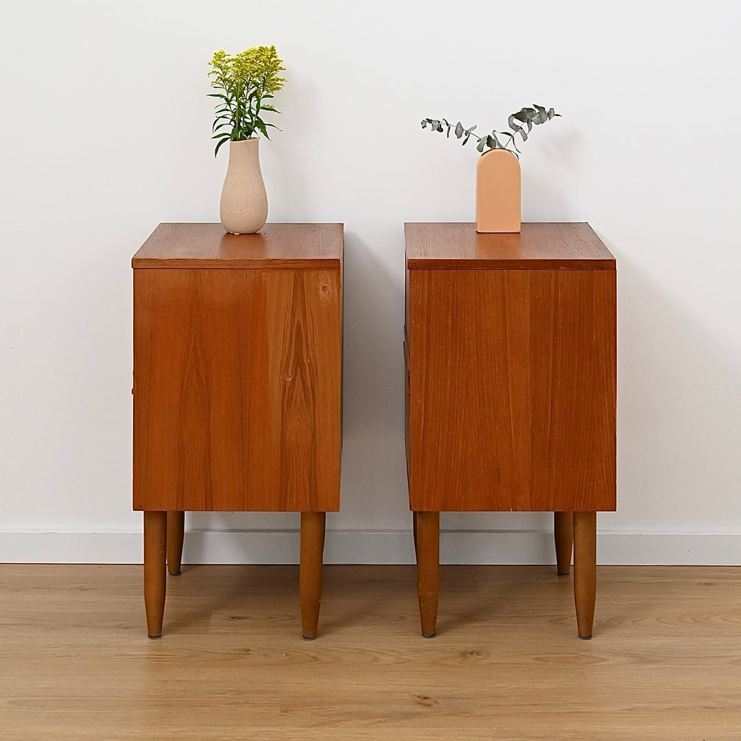 Pair Mid Century Teak Bedside Tables by Reliance Furniture
