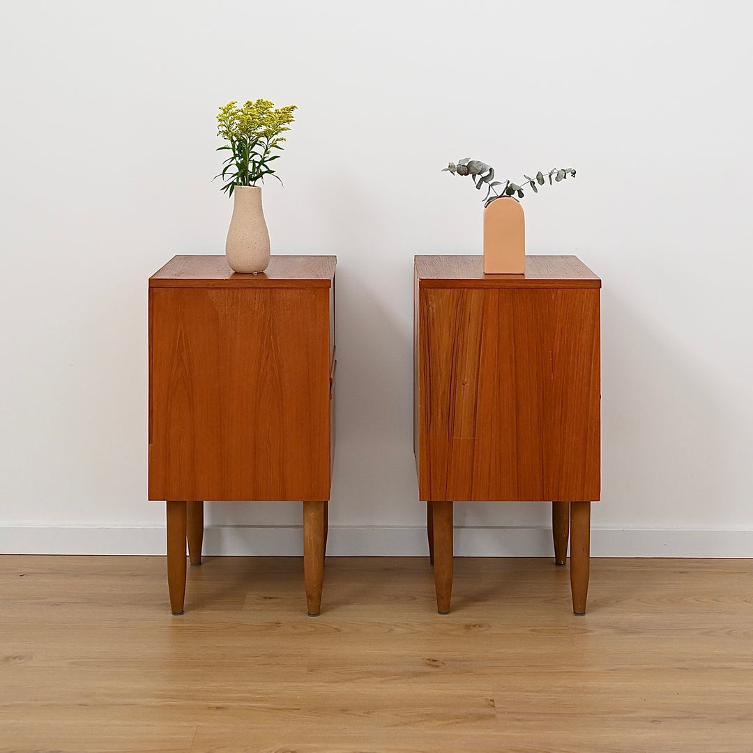 Pair Mid Century Teak Bedside Tables by Reliance Furniture